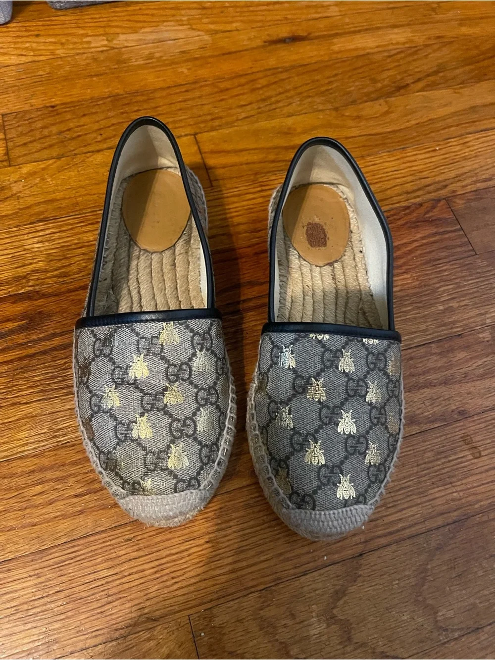 Gucci GG Canvas Espadrilles with Gold Bee Motif